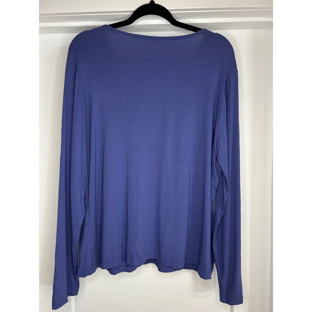 Coldwater Creek Womens Plus 1X Periwinkle Blue Pleated V-Neck Long Sleeve Top